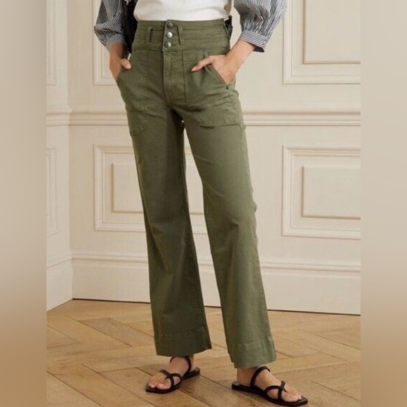 Veronica Beard Pants - Veronica Beard Marley High-Rise Wide Leg Pants 28 Olive Convertible Ankle Tabs